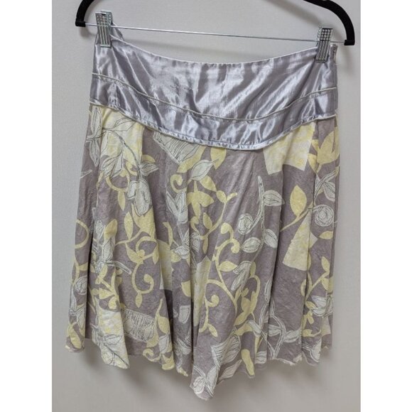 Toi et Moi Grey/Yellow Floral Printed Flared Skirt - Picture 1 of 2